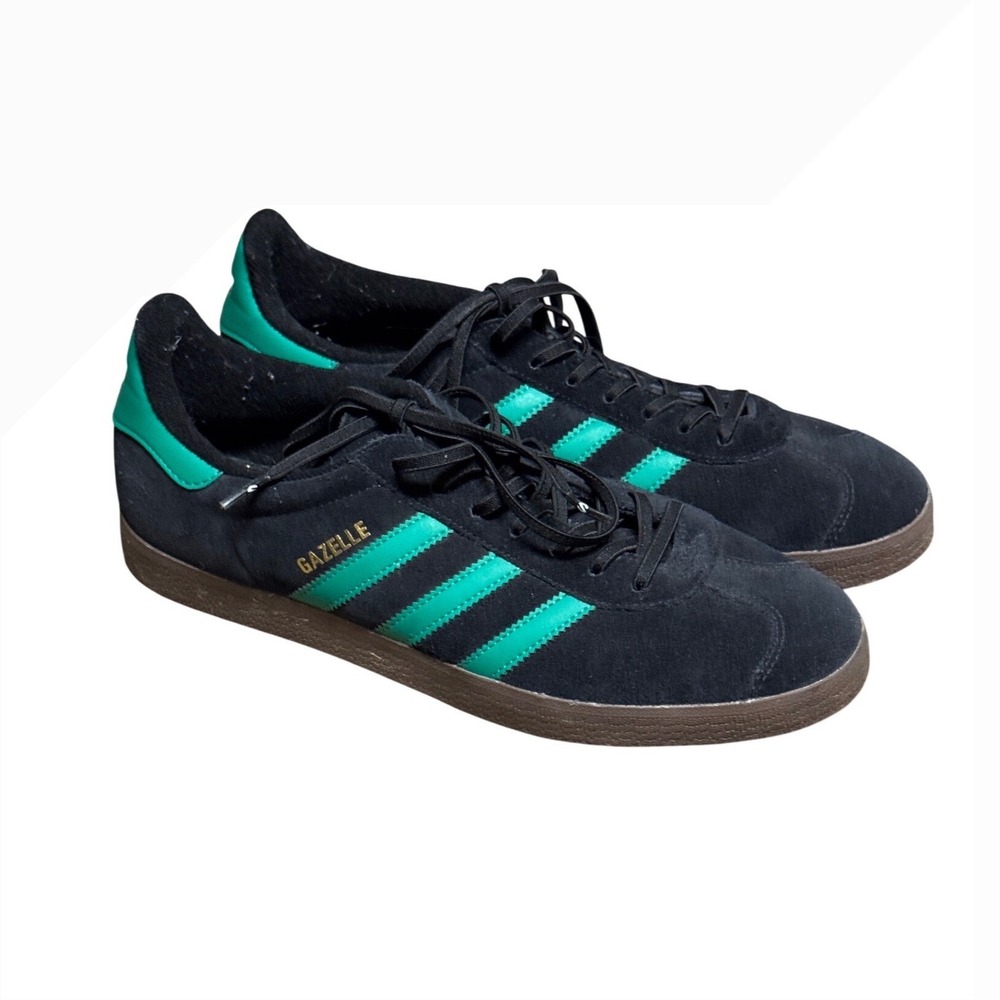 Adidas Gazelle Mens Black Green Suede Gum Sole Sneakers Size 10.5